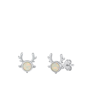 Silver Lab Opal Earrings - Deer