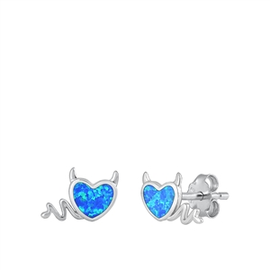 Silver Lab Opal Earrings - Heart Devil