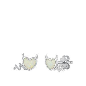 Silver Lab Opal Earrings - Heart Devil
