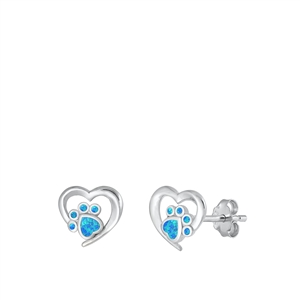 Silver Lab Opal Earrings - Heart & Paw Print