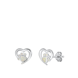 Silver Lab Opal Earrings - Heart & Paw Print