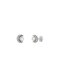 Silver Lab Opal Earring - Moon