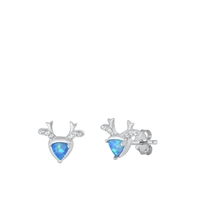 Silver Lab Opal Earrings - Deer