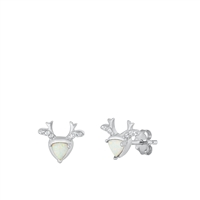 Silver Lab Opal Earrings - Deer