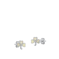 Silver Lab Opal Earrings - Clover