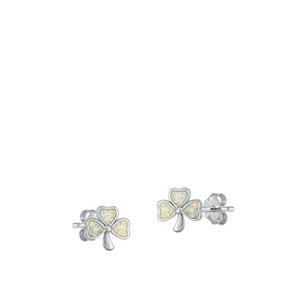 Silver Lab Opal Earrings - Clover