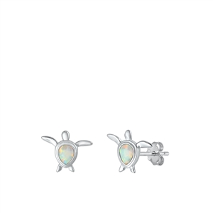 Silver Lab Opal Earrings - Turtle