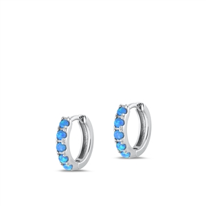 Silver Lab Opal Earrings - Hoop