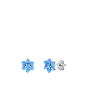 Silver Lab Opal Earrings - Flower