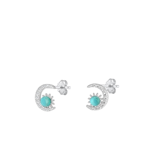 Silver Stone Earring - Moon & Star