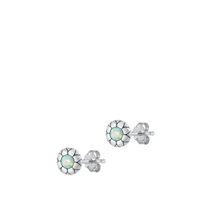 Silver Lab Opal Earrings - Flower