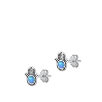 Silver Lab Opal Earrings - Hamsa