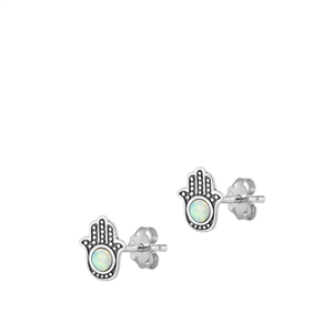 Silver Lab Opal Earrings - Hamsa