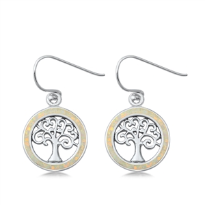 Silver Lab Opal Earrings - Tree of Life