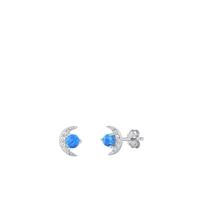 Silver Lab Opal Earrings - Moon