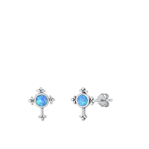 Silver Lab Opal Earrings - Cross