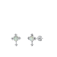 Silver Lab Opal Earrings - Cross