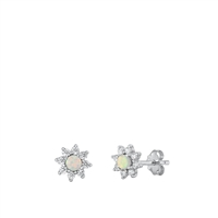 Silver Lab Opal Earrings - Flower