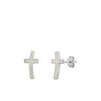 Silver Lab Opal Earring - Cross