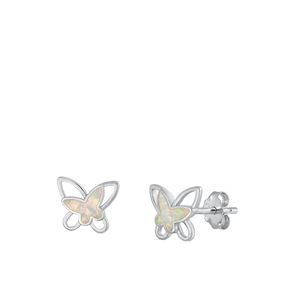 Silver Lab Opal Earrings - Butterfly