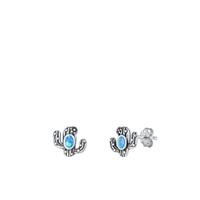 Silver Lab Opal Earrings - Cactus