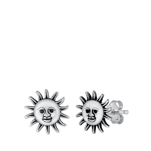 Silver Stud Earrings - Smiling Sun