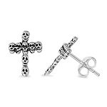 Silver Stud Earrings - Skull Cross