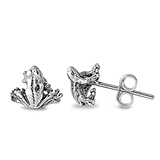 Silver Stud Earrings - Frog