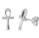 Silver Stud Earrings - Ankh