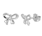 Silver Stud Earrings - Ribbon