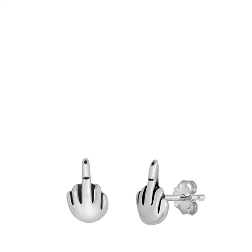 Silver Stud Earrings - Middle Finger