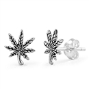 Silver Stud Earrings - Marijuana