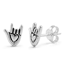 Silver Stud Earrings - I Love You Hand Sign