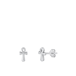 Silver Stud Earrings - Ankh