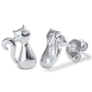 Silver Stud Earrings - Cat