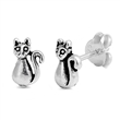 Silver Stud Earrings - Cat