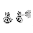 Silver Stud Earrings - Cat