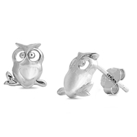 Silver Stud Earrings - Owl