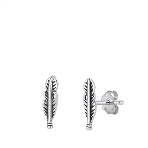 Silver Stud Earrings - Feather