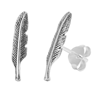 Silver Stud Earrings - Feather