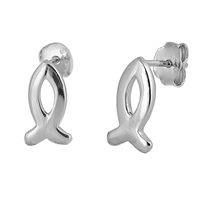 Silver Stud Earrings - Christian Fish