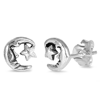 Silver Earrings - Moon and Star