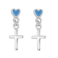 Silver Stud Earrings - Heart and Cross