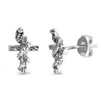 Silver Stud Earrings - Snake Cross