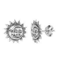 Silver Stud Earrings - Moon and Sun