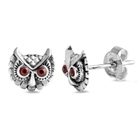 Silver Stud Earrings - Owl Head
