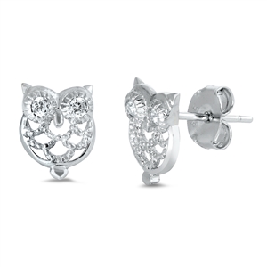 Silver Stud Earrings - Owl