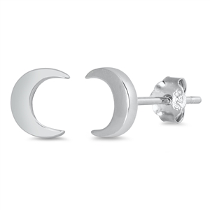 Silver Stud Earrings - Crescent Moon