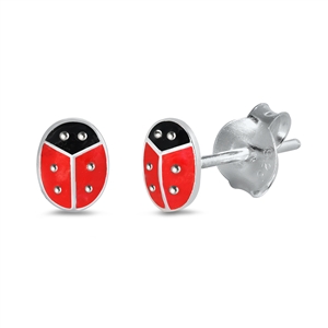 Silver Stud Earrings - Ladybug