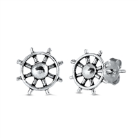 Silver Stud Earrings - Ship Helm